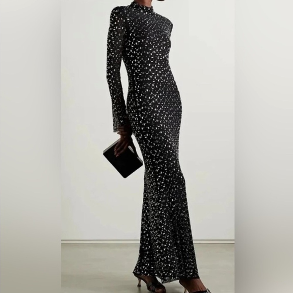 Self-Portrait Black and Silver Long Sleeve Dress